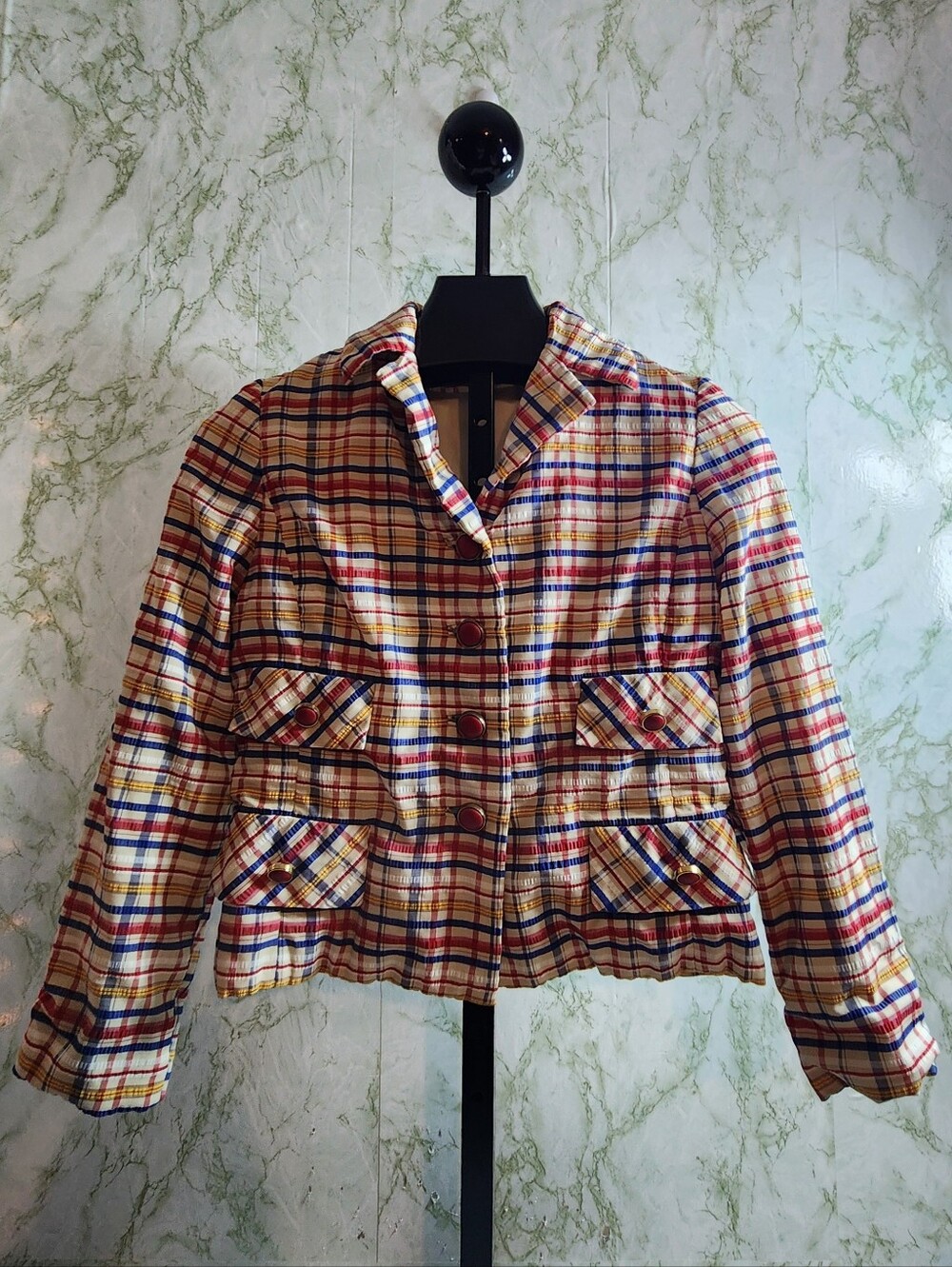 Vintage Plaid Searsucker Fabric Blazer
